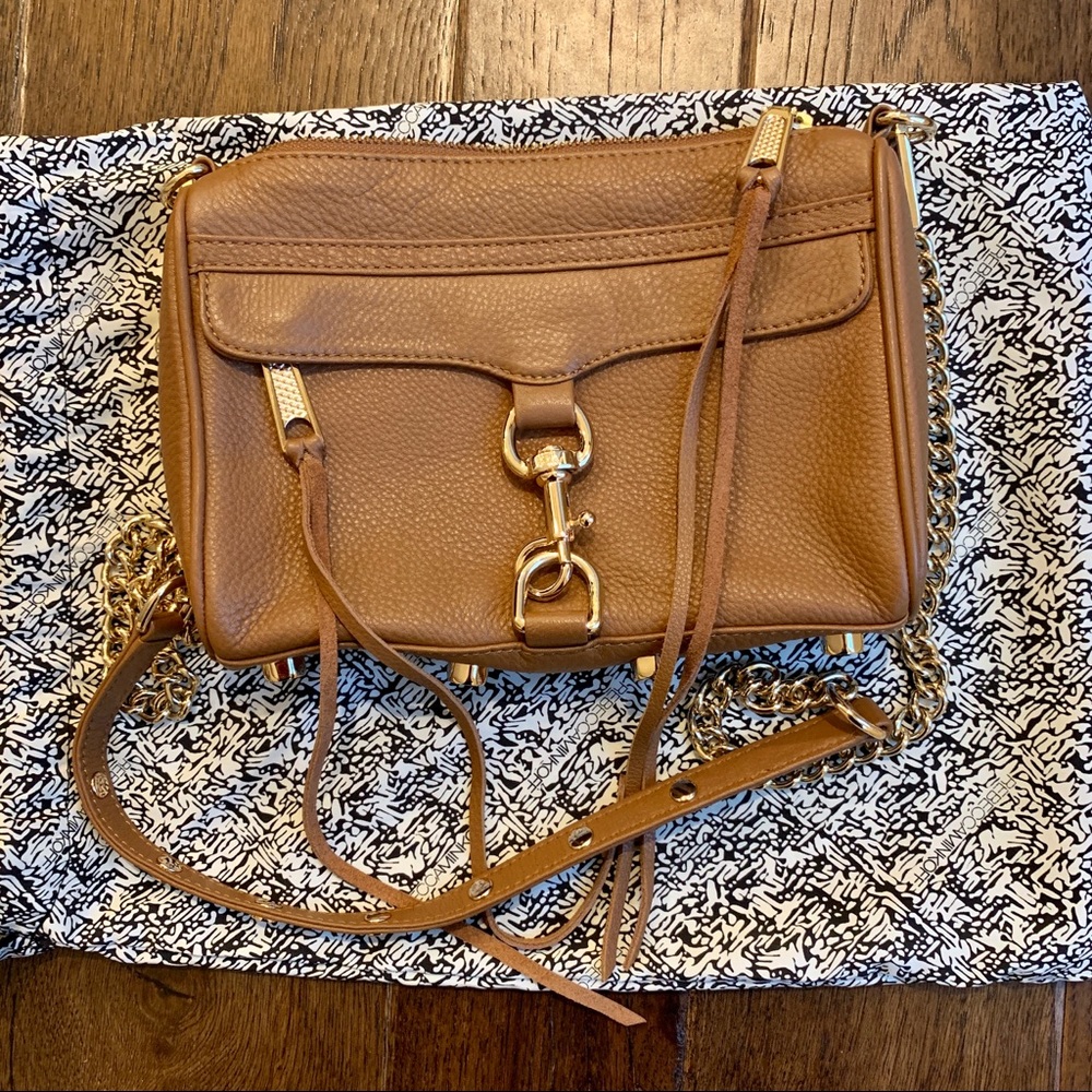 Rebecca Minkoff Brown Leather Mini MAC Crossbody Bag with Gold Hardware